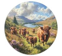 Vacas de las Tierras Altas Rompecabezas 1000 piezas Lagos del Valle Redondo Puzzle Juego Casual Arte Decoración Moderno para Adultos 1000pcs (67.5x67.5cm)