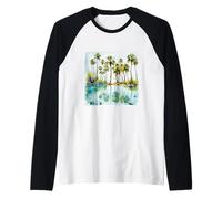 Vacation Paradise Tropical Lagoon Beach Sand Watercolor v3 Camiseta Manga Raglan