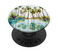 Vacation Paradise Tropical Lagoon Beach Sand Watercolor v3 PopSockets PopGrip Adhesivo