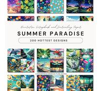 Vacation Scrapbooking Paper Pad: 200 Colorful Tropical Summer Beaches, Meadows, Houses, and More Anime-Inspired Paradise Scrapbooking Prints / 50 Sheets for Art, Decoupage, DIY Crafts, Junk Journals