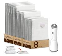 Vacbird Bolsas de Vacío Ropa con Bomba de Vacío Eléctrica Inalámbrica, 8 Bolsas al Vacío para Ropa (2 pequeñas, 2 medianas, 4 grandes), para Guardar Ropa, Ropa de Cama