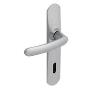 Vachette - Juego de manija de puerta en placa grande SLIM - Versión caño de caña - Distancia entre ejes 195 mm - Sistema de colocación fácil - 10 años - Zamak resistente - Acabado cromado satinado