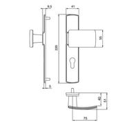 Vachette - Juego de manija de puerta sobre placa MUZE - Versión llave I para puerta cojinete, entre ejes de 195 mm - Montaje fácil - en Zamak - Tornillos exteriores invisibles - Acabado en platino