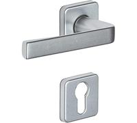 Vachette - Juego de manija de puerta sobre rosetones llave L KAZA - para puerta de dormitorio y oficina - Material aluminio resistente - 10 años - acabado plateado