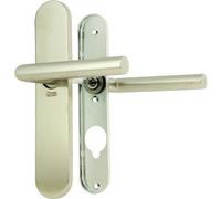 Vachette Linox 493 - Juego de manija de puerta sobre placa grande, soporte acodado, caño de caña para puerta, cocina, salón, entre ejes de 195 mm, fácil de colocar, 2 años, acero inoxidable