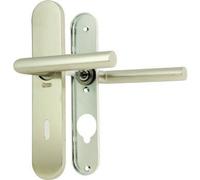 Vachette Linox 493 - Juego de manija de puerta sobre placa grande, soporte acodado, versión llave L, puerta de dormitorio y escritorio, entre ejes de 195 mm, sistema de colocación fácil, de acero