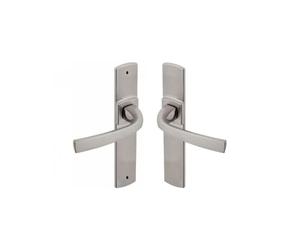 Vachette Muze - Juego de manija de puerta sobre placa grande, diseño de caña, para cocina, salón, entre ejes de 195 mm, sistema de colocación fácil, en Zamak resistente, acabado platino, 10 años de