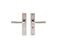 Vachette Muze - Juego de manija de puerta sobre placa grande (versión condenatoria puertas WC/SDB, distancia de 195 mm, sistema de colocación fácil, en Zamak resistente, acabado platino, 10 años de