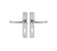 Vachette Muze - Juego de manijas de puerta con placa grande, versión llave I, puerta de entrada, oficina, garaje, distancia de 195 mm, colocación fácil, Zamak resistente, acabado cromado