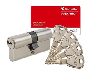 Vachette VOLT SYNKRO - Cilindro de cerradura desmontable 30 x 30 mm niquelado, 6 pasadores, alta seguridad - puertas interiores, puertas exteriores, entrada - 4 llaves patentadas reversibles - Tarjeta