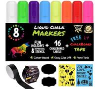 Vaci,Juego de 8 marcadores de tiza borrables con plantillas de dibujo de vacaciones, marcadores de tiza líquida para carteles de pizarra, bolígrafos de tiza neón