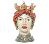 Vaciabolsillo Figura de un Busto de una Reina de Resina en Dorado, Rojo y Verde 16x14x24cm