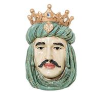 Vaciabolsillos Figura de un Busto de un Rey de Resina en Dorado, Verde y Negro 18x17x26cm
