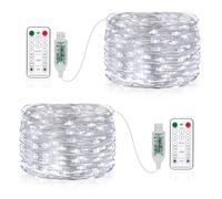 Vacoulery 2 Piezas Guirnalda Luces USB, 10M 100 LED Cadena de Luces 8 Modos Con Mando Timer Impermeable Para Habitación Interior Bodas Fiesta de Navidad
