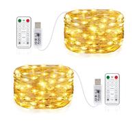 Vacoulery 2 Piezas Guirnalda Luces USB, 10M 100 LED Luces de Cadena 8 Modos con Mando Timer Impermeable Cadena de Luces Para Habitacion Interior Bodas Fiesta de Navidad