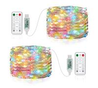 Vacoulery 2 Piezas Guirnalda USB, 10M 100 LED Cadena de Luces 8 Modos Con Mando Timer Impermeable Para Habitación Interior Bodas Fiesta de Navidad