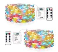 Vacoulery Cadena de Luces, 2 Piezas Guirnalda Luces Pilas con Mando Timer 10M 100LED, 8 Modos Luces de Hadas Decoración para Habitacion, Fiesta, Jardín, Bodas, Compleaños Luces de Hadas, Multicolor