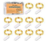 Vacoulery Cadena de Luces con Pilas, 10 LEDs 1M Alambre de Cobre Guirnaldas Luces Micro, IP65 Impermeable Luces Decorativas para Interior, Exterior, Boda, Fiesta de Navidad, Blanco Cálido (10 Packs)
