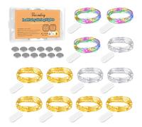 Vacoulery Cadena de Luces con Pilas, Guirnalda Luz Pilas 2M 20 LED Alambre de Cobre Micro Guirnaldas Luces para Interior Exterior Decoración Boda Fiesta de Navidad, Multicolor (12 Piezas-3 Colores)