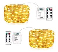 Vacoulery Guirnalda Luces, 2 x 10M Luces LED Pilas Impermeable Exterior Interior, 100LED Cadena Luces con Timer 8 Modos de Iluminación para Navidad Guirnalda Jardín Habitación Terraza, Blanco Cálido