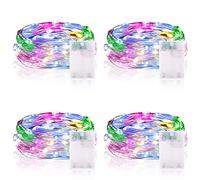 Vacoulery Guirnalda Luces LED, 2M 20LEDs Guirnalda Luces Pilas con Temporizador Mini Alambre de Cobre Cadena de Luces IP65 para Decoración Interior Exterior Bodas Fiesta Navidad (4 Piezas, Vistoso)