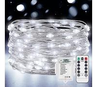 Vacoulery Guirnalda Luces Pilas Con Timer, 10M 100LED Cadena Micro de Alambre 8 Modos, Hadas Para Decoración Interior Bodas Fiesta de Navidad, Blanco Frío