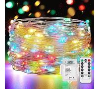 Vacoulery Luces LED Pilas 1 Pieza 12M 120 LED Guirnalda Luces Pilas 8 Modos Guirnalda Luces Interior con Temporizador y Control Remoto para Navidad Interior Exterior Decoración(Colorido)