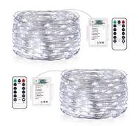 Vacoulery Luces LED Pilas 2 Piezas 12M 120 LED Guirnalda Luces Pilas 8 Modos Guirnalda Luces Interior con Temporizador y Control Remoto para Navidad Interior Exterior Decoración(Blanco Frío)