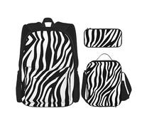 vacsAX Alien Smoke Mochila impermeable ligera (juego de 3 piezas) con bolsa de almuerzo, estuche para lápices para oficina y escuela, Zebra Fine Lines, Talla única