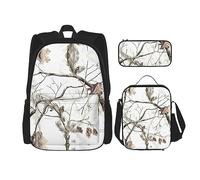 vacsAX Alien Smoke Mochila impermeable ligera (juego de 3 piezas) con bolsa de almuerzo, estuche para lápices para oficina y escuela, Camuflaje de árboles blancos, Talla única