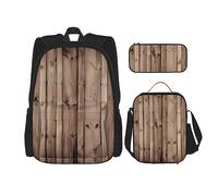 vacsAX Alien Smoke Mochila impermeable ligera (juego de 3 piezas) con bolsa de almuerzo, estuche para lápices para oficina y escuela, Grano de madera, Talla única