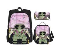 vacsAX Alien Smoke Mochila impermeable ligera (juego de 3 piezas) con bolsa de almuerzo, estuche para lápices para oficina y escuela, Humo alienígena, Talla única