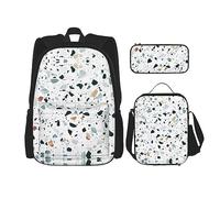 vacsAX Alien Smoke Mochila impermeable ligera (juego de 3 piezas) con bolsa de almuerzo, estuche para lápices para oficina y escuela, White Parttern, Talla única