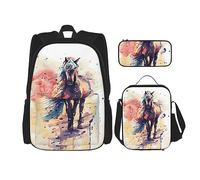 vacsAX Alien Smoke Mochila impermeable ligera (juego de 3 piezas) con bolsa de almuerzo, estuche para lápices para oficina y escuela, Caballo de, Talla única