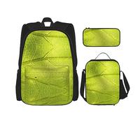 vacsAX Alien Smoke Mochila impermeable ligera (juego de 3 piezas) con bolsa de almuerzo, estuche para lápices para oficina y escuela, Vena de textura de hoja de árbol, Talla única