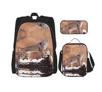 vacsAX Alien Smoke - Mochila ligera e impermeable (juego de 3 piezas) con bolsa de almuerzo, estuche para oficina y escuela, Wild Bobcat, Talla única