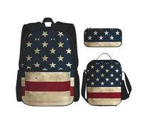 vacsAX Animal Rhino Mochila impermeable ligera (juego de 3 piezas) con bolsa de almuerzo, estuche para lápices para oficina y escuela, EE. UU. Bandera., Talla única