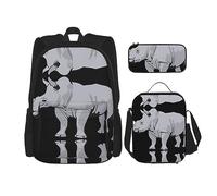 vacsAX Animal Rhino Mochila impermeable ligera (juego de 3 piezas) con bolsa de almuerzo, estuche para lápices para oficina y escuela, Rinoceronte Animal, Talla única
