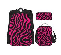 vacsAX Animal Rhino Mochila impermeable ligera (juego de 3 piezas) con bolsa de almuerzo, estuche para lápices para oficina y escuela, Cebra Tigre Leopardo Rosa, Talla única