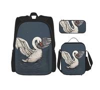 vacsAX Animal Rhino Mochila impermeable ligera (juego de 3 piezas) con bolsa de almuerzo, estuche para lápices para oficina y escuela, Hermoso cisne blanco, Talla única