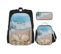 vacsAX Beauty Daisy - Mochila ligera impermeable (juego de 3 piezas) con bolsa de almuerzo, estuche para lápices para oficina y escuela, Estrella de mar de conchas de playa, Talla única