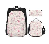 vacsAX Beauty Daisy - Mochila ligera impermeable (juego de 3 piezas) con bolsa de almuerzo, estuche para lápices para oficina y escuela, Hermosa flor rosa vintage, Talla única