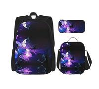 vacsAX Beauty Daisy - Mochila ligera impermeable (juego de 3 piezas) con bolsa de almuerzo, estuche para lápices para oficina y escuela, Hermosa mariposa brillante, Talla única