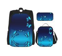 vacsAX Blessed to Be Called Sunflower Mochila impermeable ligera (juego de 3 piezas) con bolsa de almuerzo, estuche para lápices para oficina y escuela, Hermosa mariposa azul, Talla única