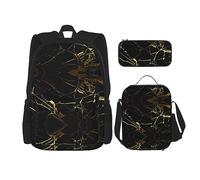 vacsAX Blessed to Be Called Sunflower Mochila impermeable ligera (juego de 3 piezas) con bolsa de almuerzo, estuche para lápices para oficina y escuela, Fondo negro y dorado, Talla única