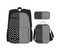 vacsAX Blessed to Be Called Sunflower Mochila impermeable ligera (juego de 3 piezas) con bolsa de almuerzo, estuche para lápices para oficina y escuela, Bandera de Estados Unidos en blanco y negro,