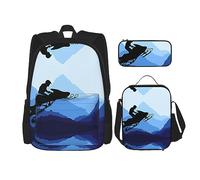 vacsAX Blue Shining Stars Mochila impermeable ligera (juego de 3 piezas) con bolsa de almuerzo, estuche para lápices para oficina y escuela, Moto de nieve, Talla única