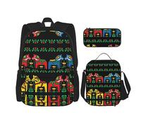 vacsAX Blue Shining Stars Mochila impermeable ligera (juego de 3 piezas) con bolsa de almuerzo, estuche para lápices para oficina y escuela, Corredor Sueco Dala Horse Folk, Talla única