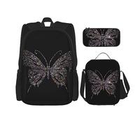 vacsAX Blue Shining Stars Mochila impermeable ligera (juego de 3 piezas) con bolsa de almuerzo, estuche para lápices para oficina y escuela, Mariposa floreciente, Talla única
