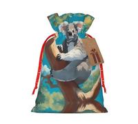 vacsAX Bolsa de regalo de arpillera de lujo con cierre de cordón, perfecta para cumpleaños, Navidad y fiestas. Un koala feliz